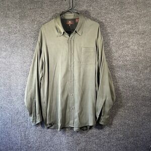 Vintage Toscano Men's XL Long Sleeve Button Down Shirt 100% Silk Olive Green